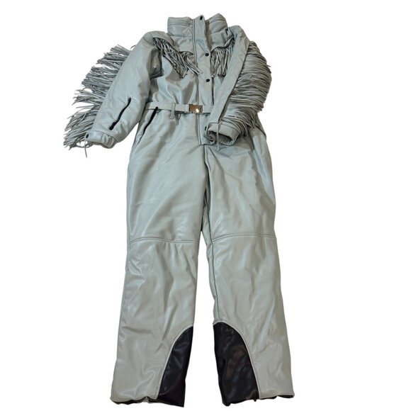 Upwear & Suits Faux Leather Fringe Ski Snow Suit /Jumpsuit , Blue/Grey, M-L - Picture 4 of 12